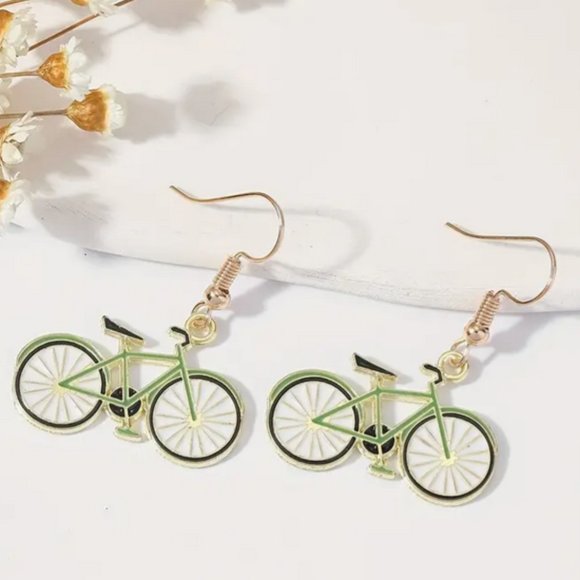 Jewelry - Green Bicycle Earrings